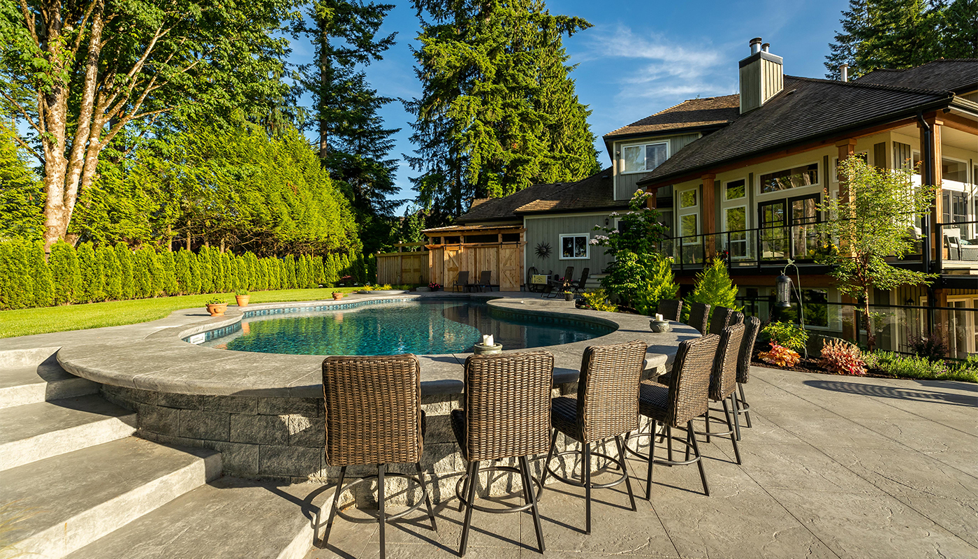 pool with pool house