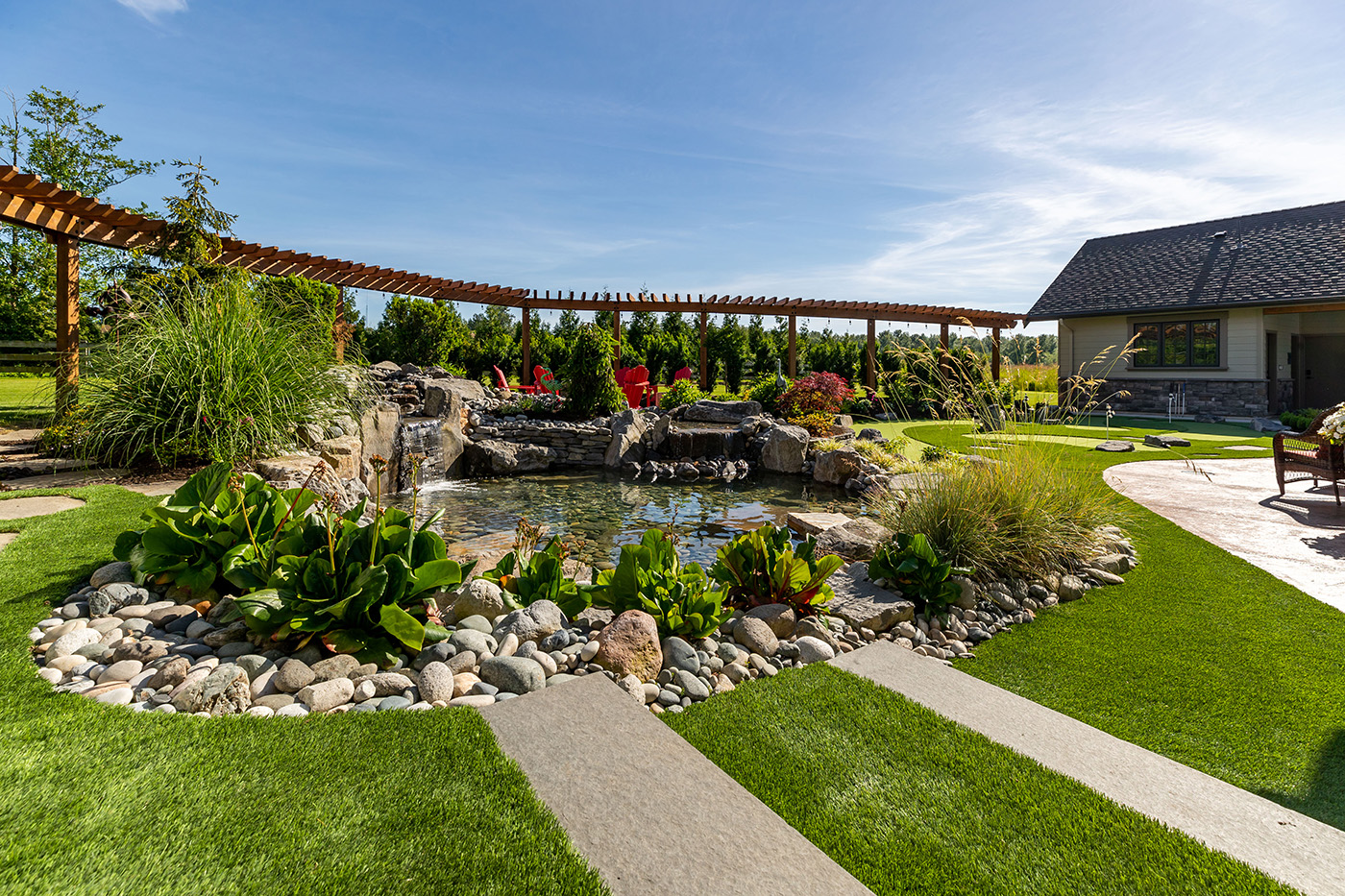 pond with garden and rocks