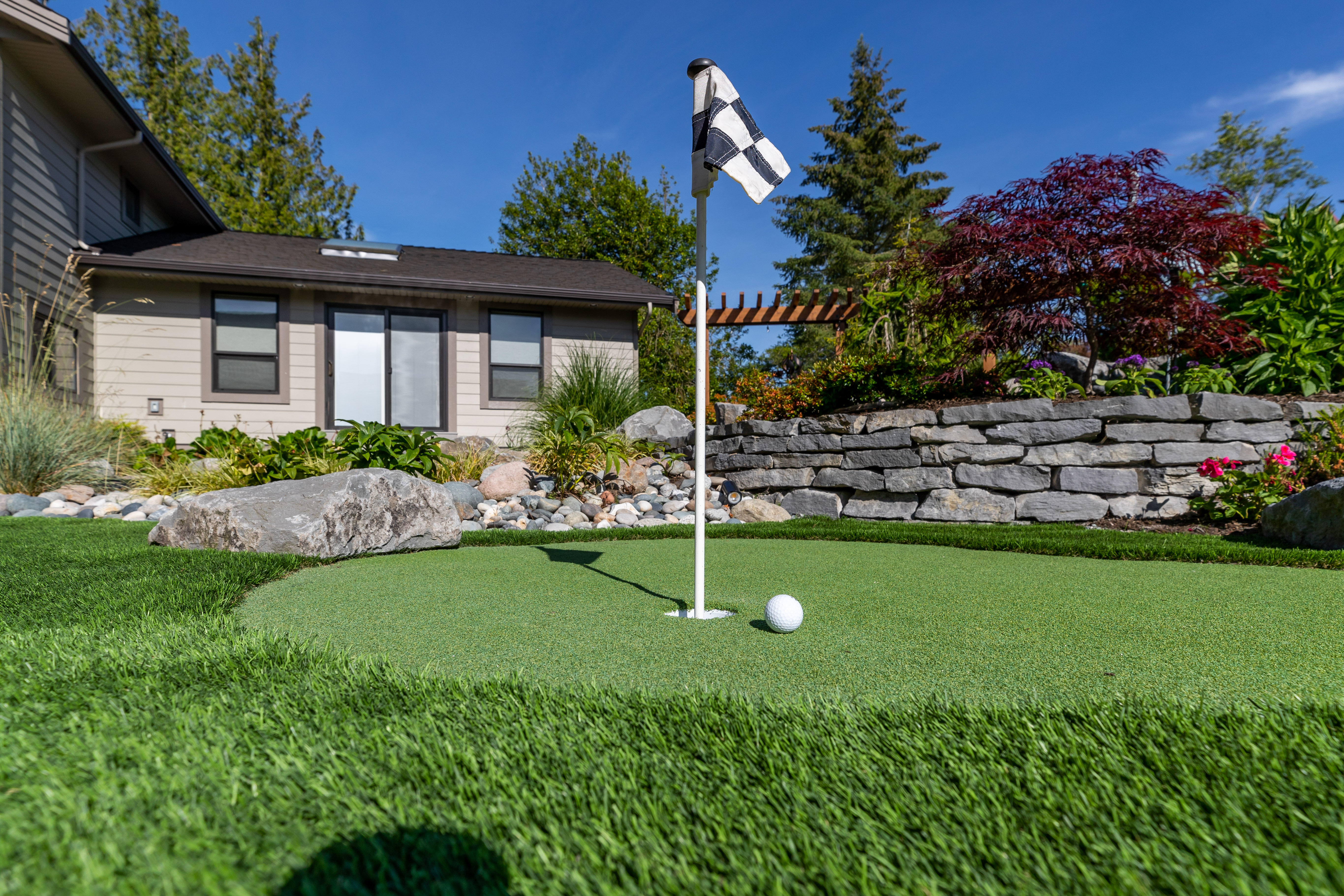 flag in hole on putting green