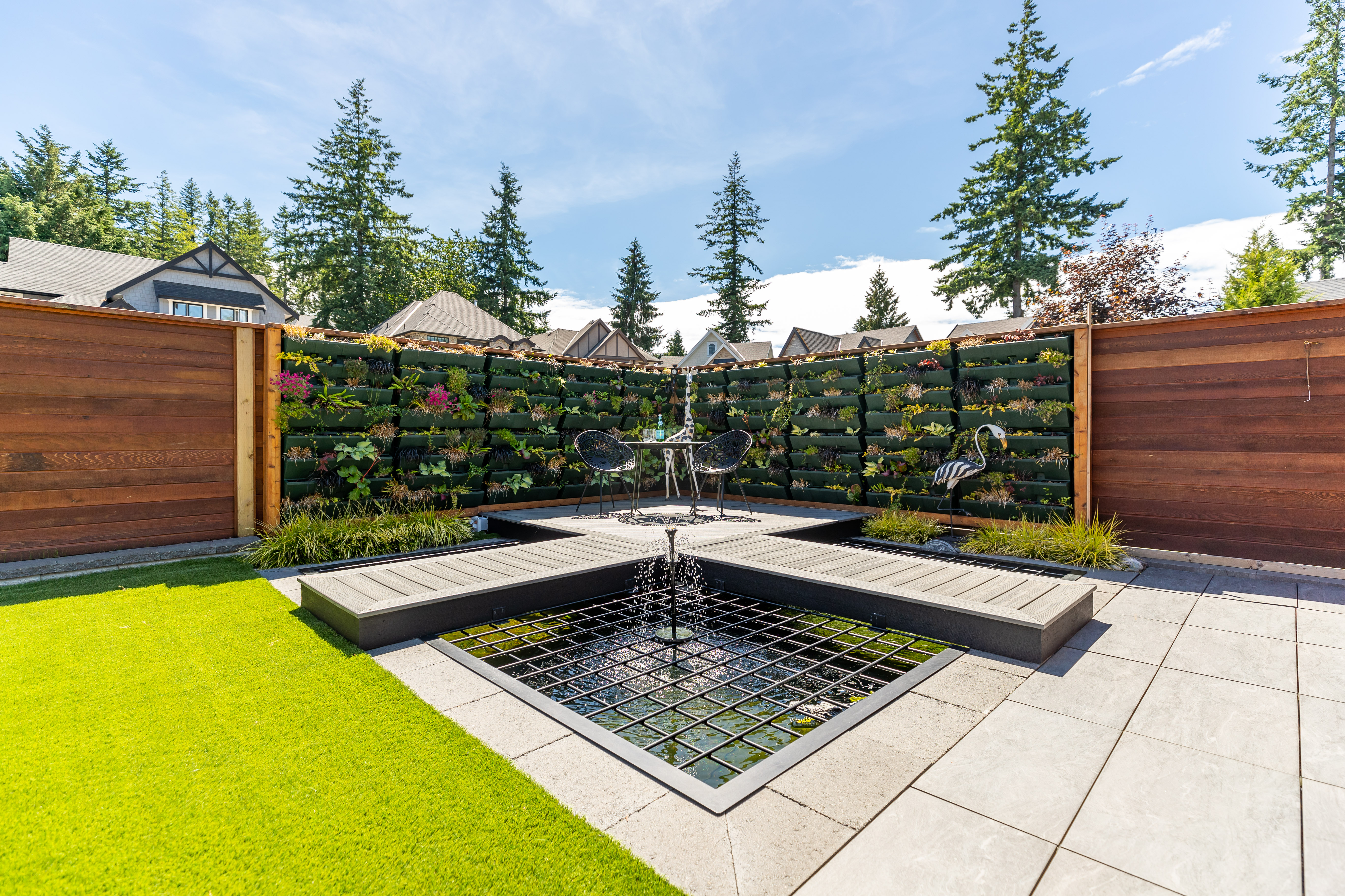 pond with sprinkler fountain
